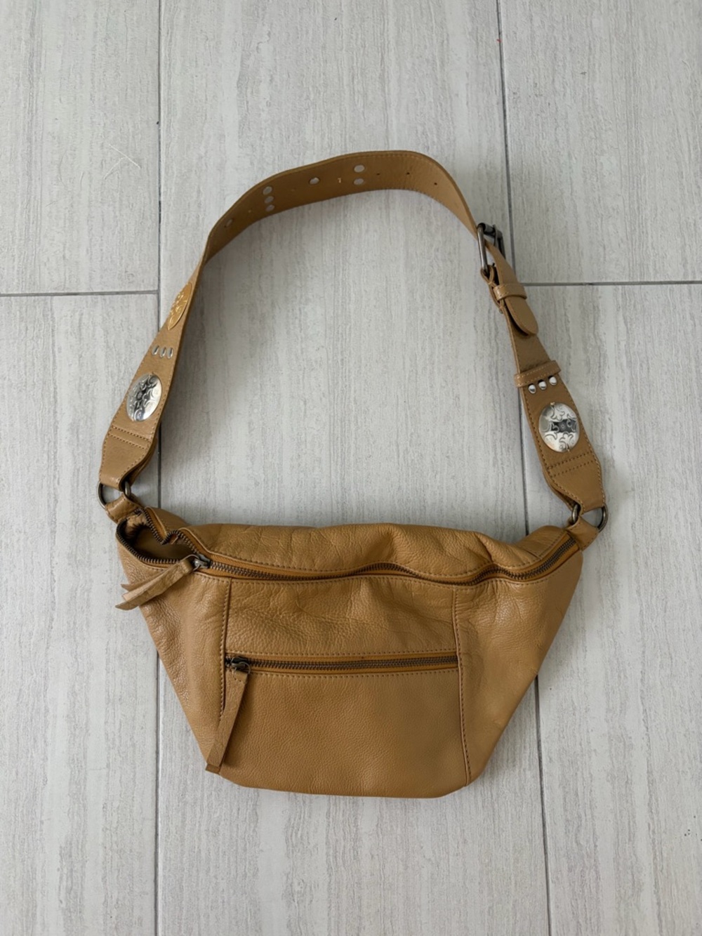 Free People Tan Leather Crossbody Belt Bag